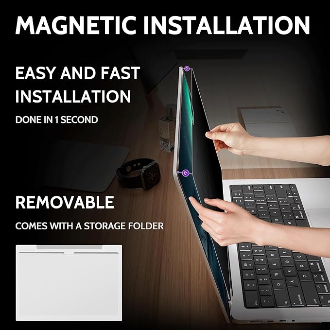 Magnetic 4 Way Privacy Screen for Macbook Air 15 Inch (2023-2026, M2, M3, M4, M5), Removable Matte Anti Glare Blue Light Protector, 360 Private Security Filter for 15.3" Mac Laptop Computer
