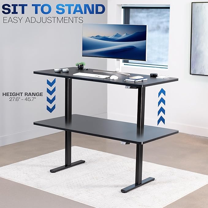VIVO Electric Stand Up Desk Frame Workstation, Single Motor Ergonomic Standing Height Adjustable Base with Simple Controller, Black, DESK-V100EB