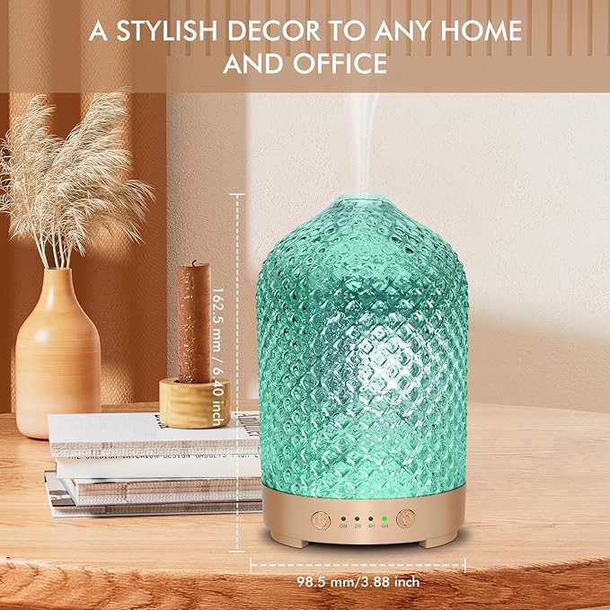 Essential Oil Diffuser 200ml-Ultrasonic Aroma Diffuser with 4 Timers, Aromatherapy Diffuser 7 Color LED Lights Auto Shut-Off Protection for Home Office (Diamond-Glass)