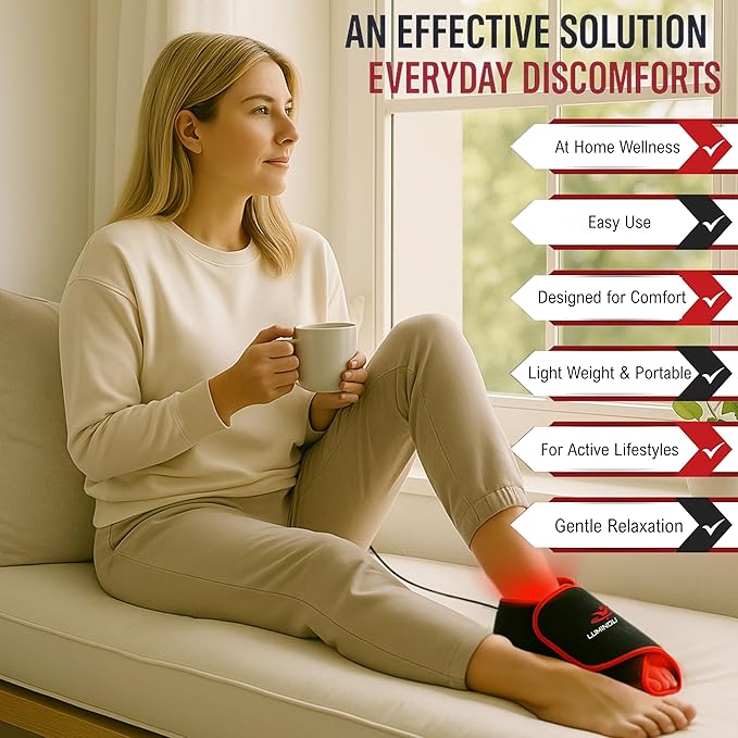Red Light Therapy Foot Wrap – Infrared Device for Feet & Ankles Adjustable LED Light Wrap with Red & Near-Infrared LEDs (660nm & 850nm), 132 LEDs, Auto Shut-Off