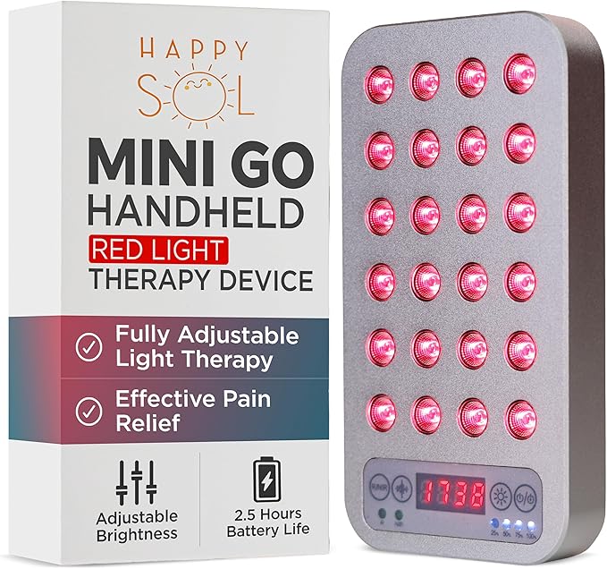 The Mini Go Handheld Red Light Therapy Device, 24 LEDs, 5 Brightness Levels, Adjustable Frequencies, Rechargeable Battery, Red and Infrared Light Therapy, On The Go Light Therapy, Gray