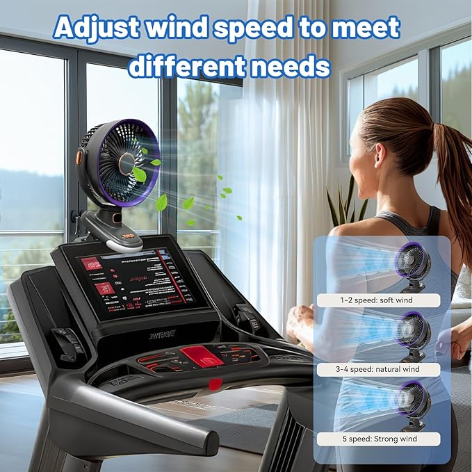 Portable Clip on Fan, Battery Operated Small Powerful USB Desk Fan with Night Light & LED Display Screen, Mini Table Fan, 360° Rotate Personal Fan for Home Office Stroller Camping (Gray)