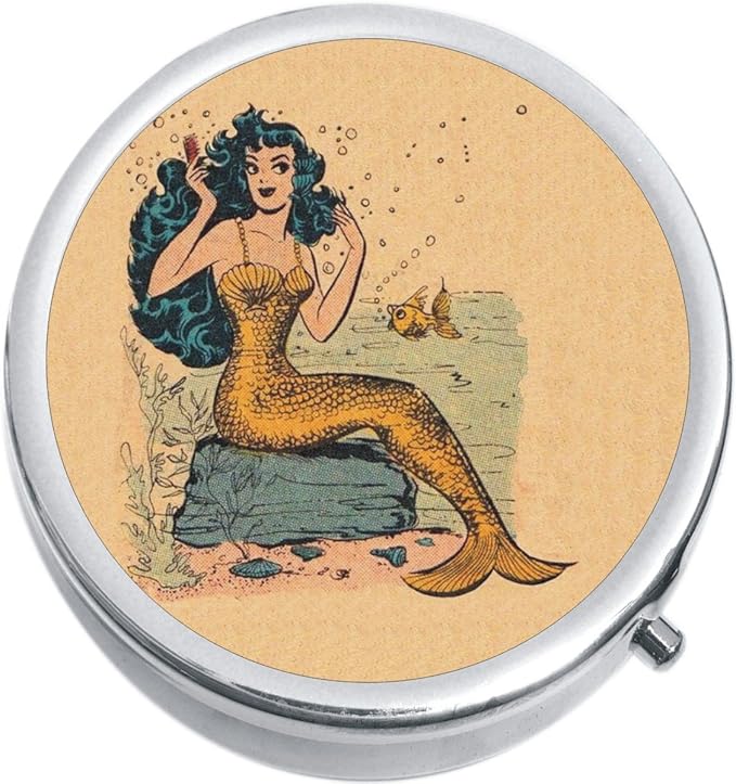 Vintage Mermaid Medicine Vitamin Compact Pill Box