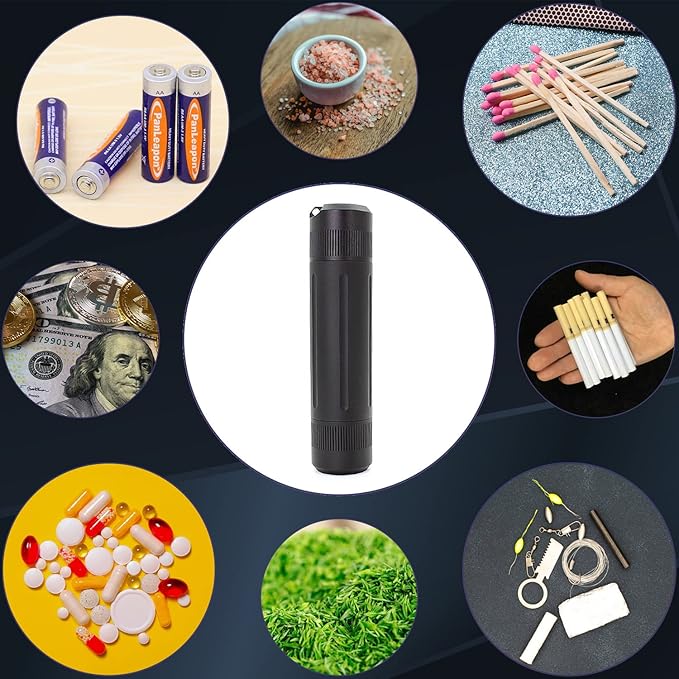 Aluminium Alloy Air-Tight EDC Accessory Case, Pill Fob Capsule Keychain, Long Waterproof Match Case Battery Holder, Smell Proof Container Sealed Jar, Outdoor Survival Storage Metal Container Dry Box