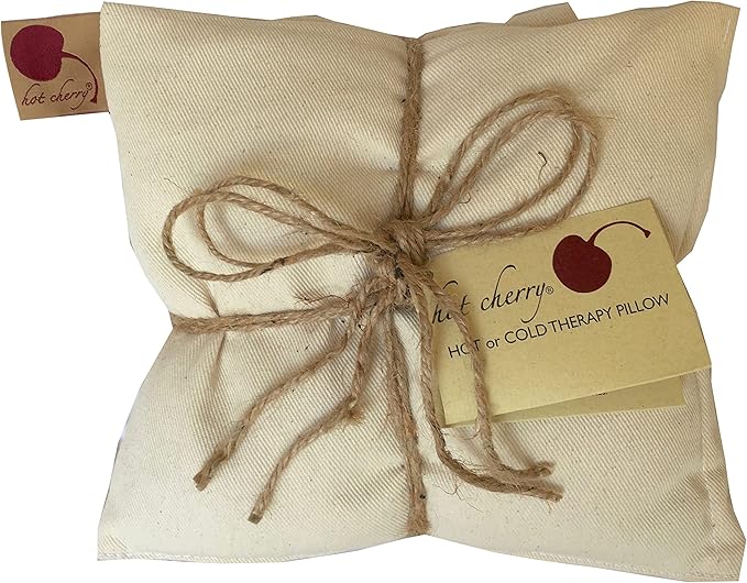 Double Square Natural Denim Cherry Pit-Stone Pillow, Microwavable Hot/Cold Compress, Sustainable Heating Pad, Moist Heat, Muscle Joint Pain Relief