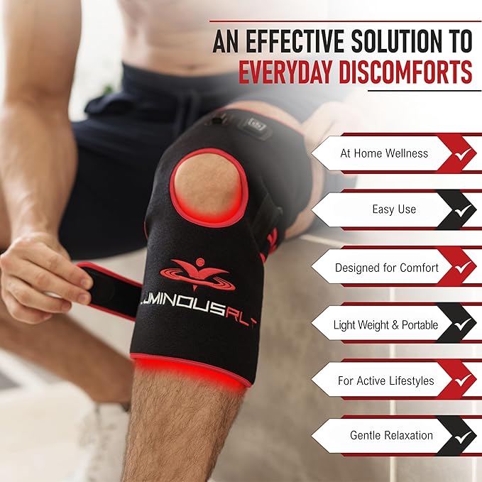 LuminousRLT Red Light Therapy Knee Pad – Adjustable Infrared Knee & Elbow Wrap with Auto-Off Timer, 180 Red & Near-Infrared LEDs