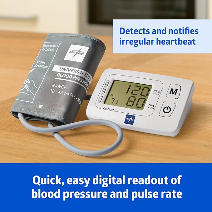Medline Automatic Blood Pressure Monitor, Universal Upper Arm Cuff, Large Digital LCD Display, Talking Feature, Stores Up to 90 Readings, Batteries Included