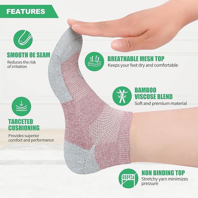 Diabetic Socks for Men,4 & 6 Pairs Low Cut Bamboo Viscose Wide Mens Diabetic Socks Size 9-11 10-13