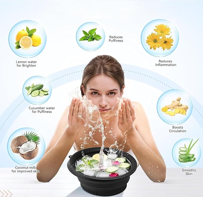 Face Bowl for Ice with Built-In Ice Tray Collapsible Silicone Facial Ice Bath Bowl for Cold Plunge Therapy Portable Spa Tool for Skin Tightening and Acne Relief Perfect for Home and Travel Green
