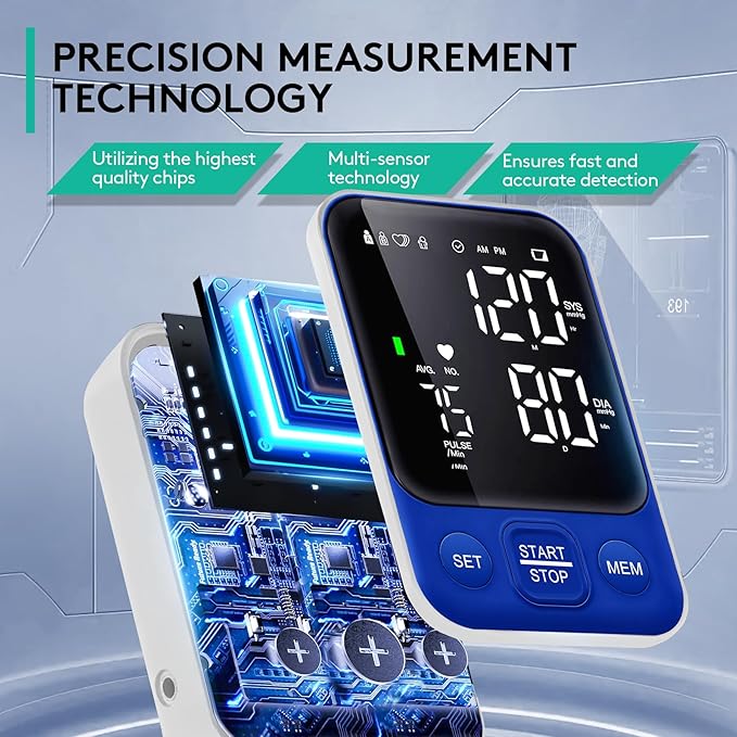 Blood Pressure Monitor Upper Arm Monitors for Home Use BP Machine with 2x120 Reading Memory Adjustable Arm Cuff 8.7"-15.7" Large Display with LED Background Light Storage Bag Navy