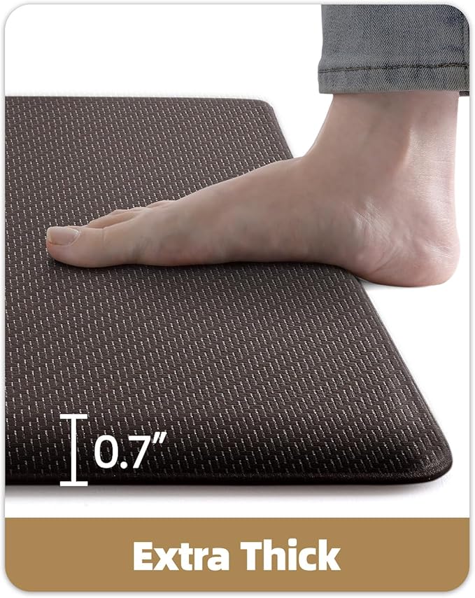 Color&Geometry 0.71" Extra Thick Anti Fatigue Cushion Kitchen Floor Mat,Easy Clean, Water & Oil Proof, Non Slip, Foam Padded Runner Rug for Front Sink,20"x 39" Brown (2.0 Version)