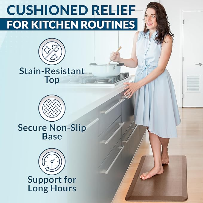ComfiLife Anti Fatigue Floor Mat – 3/4 Inch Thick Kitchen Mats for Floor, Standing Desk Mat, Kitchen Rug – Comfort at Home, Office – Durable – Stain Resistant – Non-Slip Bottom (24" x 70", Beige)