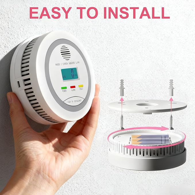 Smoke and Carbon Monoxide Detector, 2-in-1 Combo Alarm, Battery Operated Smoke Detector & CO Alarm with LCD Display, Dual Sensor Smoke Alarm &CO Sensor, Easy to Install,85db Sound