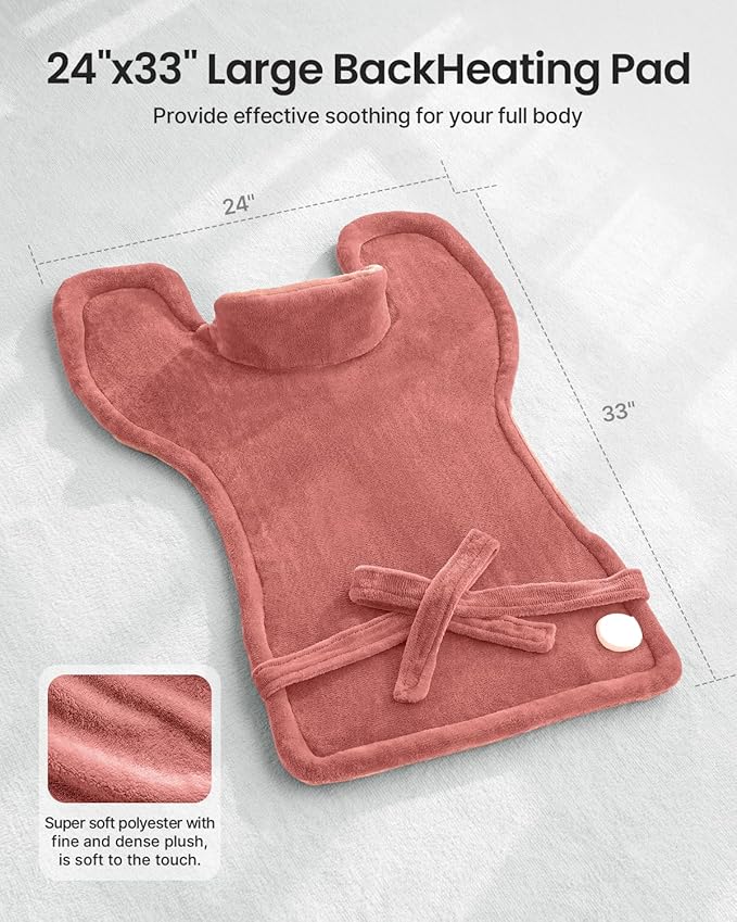 RENPHO Electric Heating Pad for Back, Birthday Gifts for Women Men Mom Dad, FSA Eligible & HSA Store, Neck and Shoulder Heat Pad, Fast Heating, 24"x33", ETL Certified, Pink