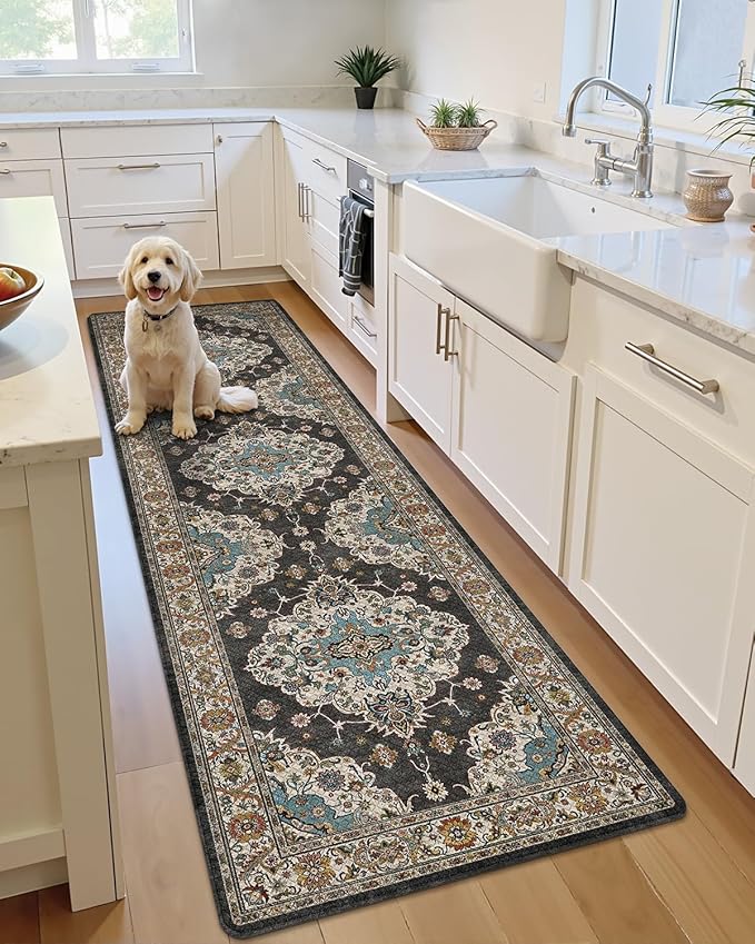 LUMI Kitchen Mat Anti Fatigue Cushioned, Memory Foam Padded Standing Rug Washable, Non Slip Comfort Floor Runner for Home, Sink, Laundry, Office, 24"x59", Black