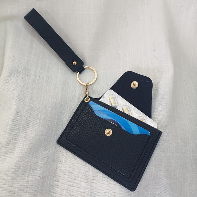 Birth Control Pill Case Medicine Holder Daily PU Leather Removable Wristlet Strap (Black)