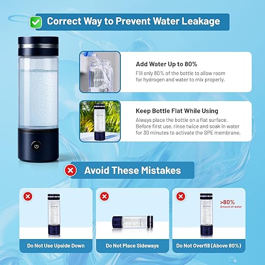 Portable Hydrogen Water Bottle Generator – SPE/PEM Hydrogen Infusion, Rechargeable, Quick 5–10 Min Hydrogen-Rich Water Maker for Travel, Fitness & Daily Hydration (Up to 3000 PPB)