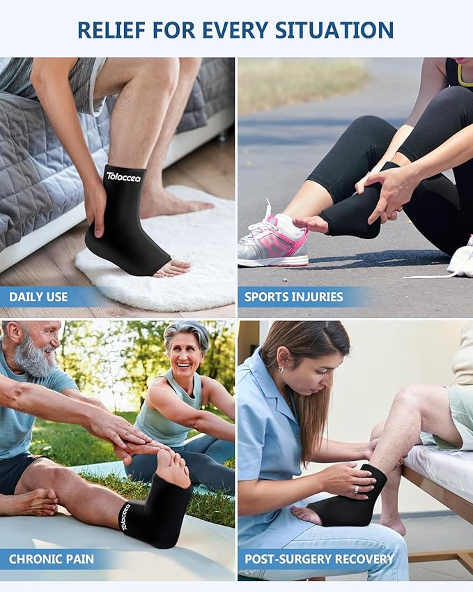 Ankle Foot Ice Pack Wrap for Injuries, Reusable Gel Ice Pack for Hot and Cold Therapies, Flexible Cold Pack for Achilles Tendonitis,Plantar Fasciitis,Swelling,Sprained,Post-Surgery Recovery Black