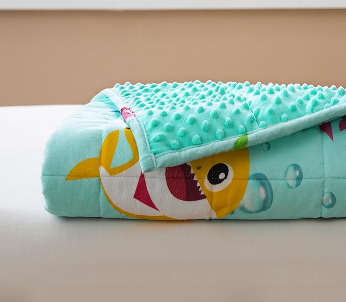 Sivio Weighted Blanket 5 lbs, Super Soft Crystal Velvet & Minky Dots Cartoon Patterns Reverise Heavy Throw, Heavy Blankets, 36 x 48 Inch Green Shark