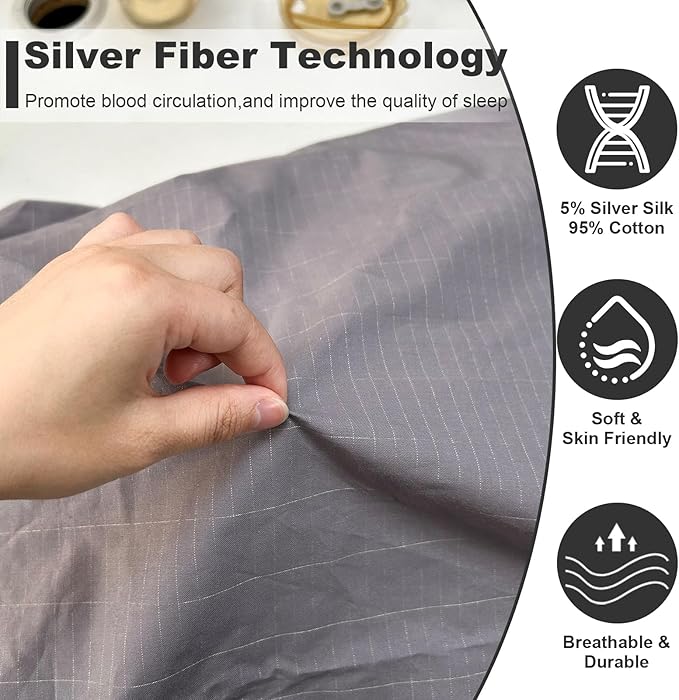 Grounding Sheets,Twin Fitted Sheet with Grounding Wire for Better Sleep,90% Organic Cotton 10% Pure Silver,Earth Connected Bed Sheets(Gray, 39 * 75 * 15inch)