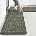 KIMODE Comfort Kitchen Mats for Floor Cushioned Anti Fatigue,Boho Vintage Kitchen Rugs Sets of 2 Non Slip,Memory Foam Kitchen Floor Mat Carpet for Laundry Office Home Decor,Dark Green