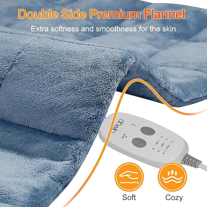 Massaging Heating Pad for Back Pain Cramps Relief,18"x33" Weighted Heating Pad XXL for Neck and Shoulders,4.85lbs Heated pad with 3 Heating Levels,Gifts for Women Men (Blue)