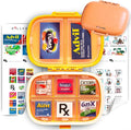 V2 Portable Travel Pill Organizer Holder with Stickers - 8 Slot Durable Compact Case to Organize Meds, Pills, Medicine, Prescriptions, Health Vitamins, Jewelry, Travel Essentials - Orange