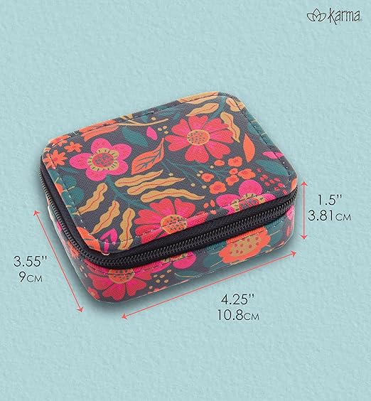 Karma, Travel Pill Case, Weekly Travel Pill Organizer, Removable 8-Compartment Pill Box, Travel Pill Medicine Organizer, Retro Floral