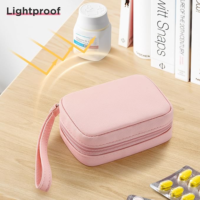 Zannaki Cute Pill Organizer for Purse with Two Removable 7-Day Pill Box, Travel PU Leather Pill Case, Portable Weekly Pill Container with Storage Bag to Hold Vitamins, Fish Oils, Supplements (Pink)