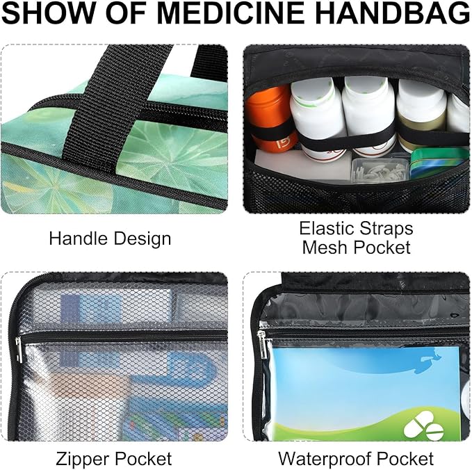 Fustylead Koi Fish Swimming in Lotus Pound Travel Medicine Organizer Bag Home Storage First Aid Kit Large Pill Case with Zipper for Pill Bottle, Vitamins, and Medical Supplies