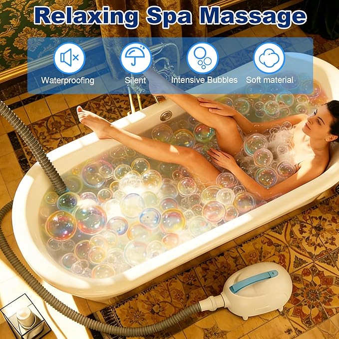 Home Spa Relaxation with Our Premium Bubble Bath Mat, Featuring Adjustable 3-Speed Hydrotherapy Jets, Secure Non-Slip Suction Cups, and an Ultra-Quiet Motor for a Luxurious, Portable Bathtub Spa
