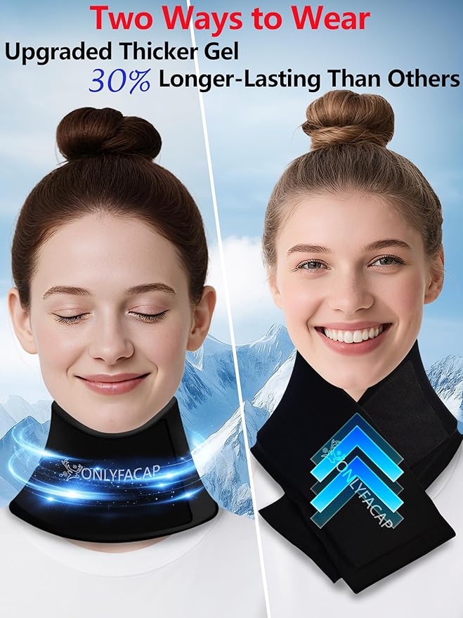 Flexible Neck Ice Pack Wrap,Over 20 Minutes of Cold and Hot Therapy, Adjustable Gel Neck Brace for Relief of Pain, Swelling, Sprains, Office Pressure, Unisex Cervical Support