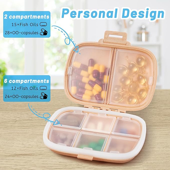 4 Pack Pill Organizer - Travel Pill Box with Label, 8 Compartment Daily Pill Case for Pocket Purse, Medicine Case, Waterproof Portable Pill Supplement Case, Travel Pill Container to Hold Vitamin