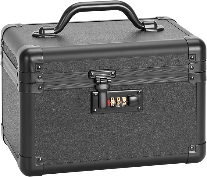 Medicine Lock Box, Lockable Storage Box for Drugs, Childproof Medication Storage with Combination Lock for/Dorms/Outdoor/Home Personal Pill Organizers (Small 10.2x6.8x6.9 Inch) Black