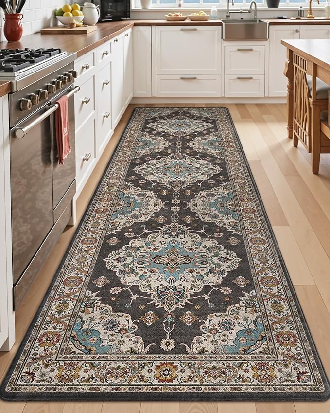 LUMI Kitchen Mat Anti Fatigue Cushioned, Memory Foam Padded Standing Rug Washable, Non Slip Comfort Floor Runner for Home, Sink, Laundry, Office, 24"x87", Black