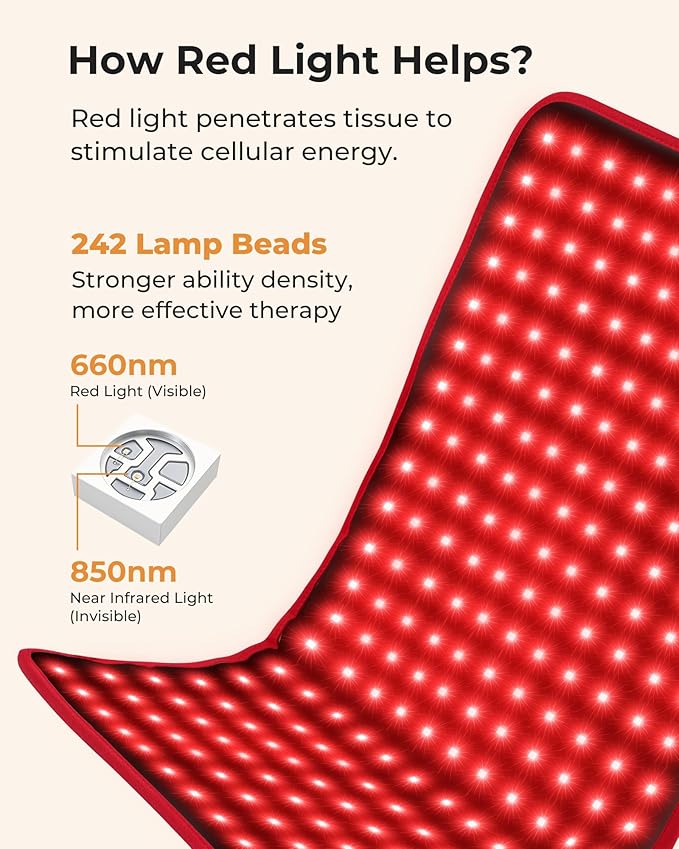 Red Light Therapy Mat, 24"x 12" Large Red Light Therapy Pad with Controller, 660nm & 850nm Near Infrared Light Therapy with Timer, Pulse Mode, 242 LED Beads, Back Shoulder Joint Pain Relief