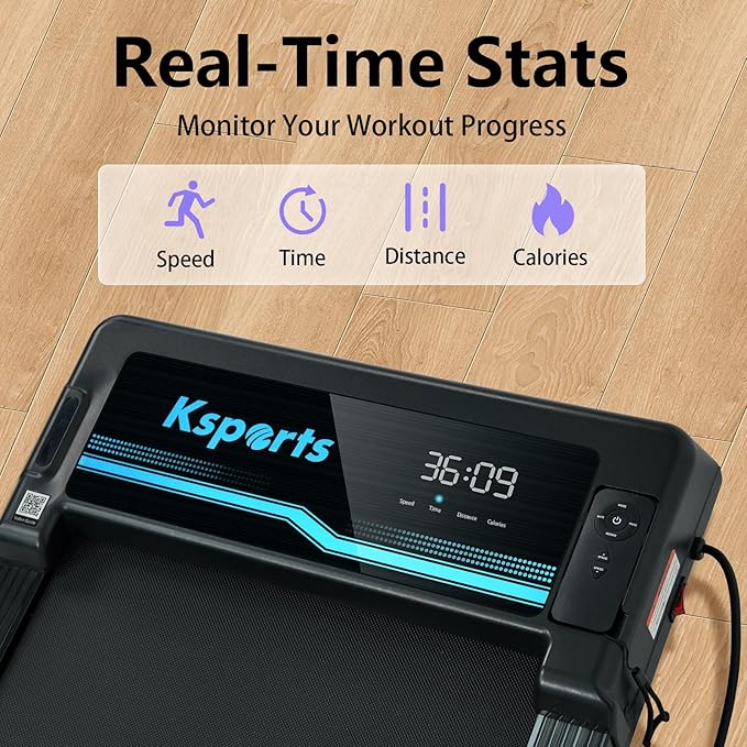 Ksports Walking Pad & Folding Treadmill – 2.5HP, Sit-Ups Mat, Bluetooth App, Portable Wheels | Incline, Desk, Dual Displays, 308 lbs & 265lbs Capacity