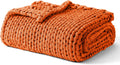 YnM Cooling Weighted Blanket, 100% Cotton Handmade Chunky Knitted Blanket, Weighted Lap, Breathable Heavy Blankets, Machine Washable Throw for Sleep or Home Decor (Orange, 25x35 Inch, 3lbs)