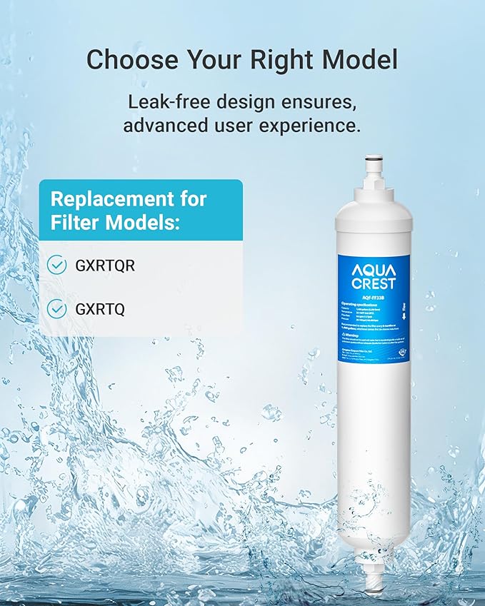 AQUACREST GXRTQR Inline Water Filter, NSF Certified, Compatible with GE GXRTQR, GXRTQ System, Reduces Chlorine, Fluoride, Limescale and More, For Refrigerator, IceMaker, RVs (3 Filters)