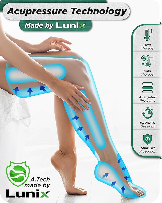 Lunix LX10 FSA Full Leg Massager with Heat & Air Compression, Foot Calf and Thigh Massage Boots for Everyday Recovery, Adjustable Fit, Cold Therapy Option, Handheld Controller, Forest Green