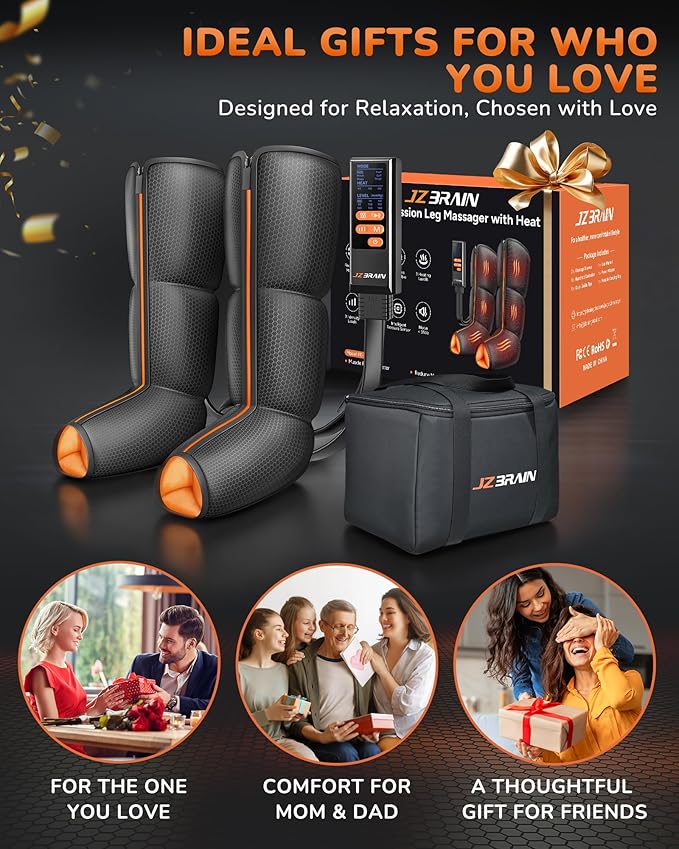 Leg Massager with Heat and Compression : Foot and Calf Massager for Circulation and Pain Relief, Sequential Compression Boots with 6 Modes, 9 Intensity, 3 Heat
