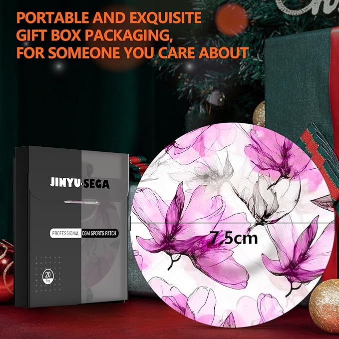 20pcs Sensor Covers for Libre 3 & Lingo Waterproof, Adhesive Patches for Lingo,Sweatproof CGM Protector,Lasts for 14 Days (Floral, Libre 3)