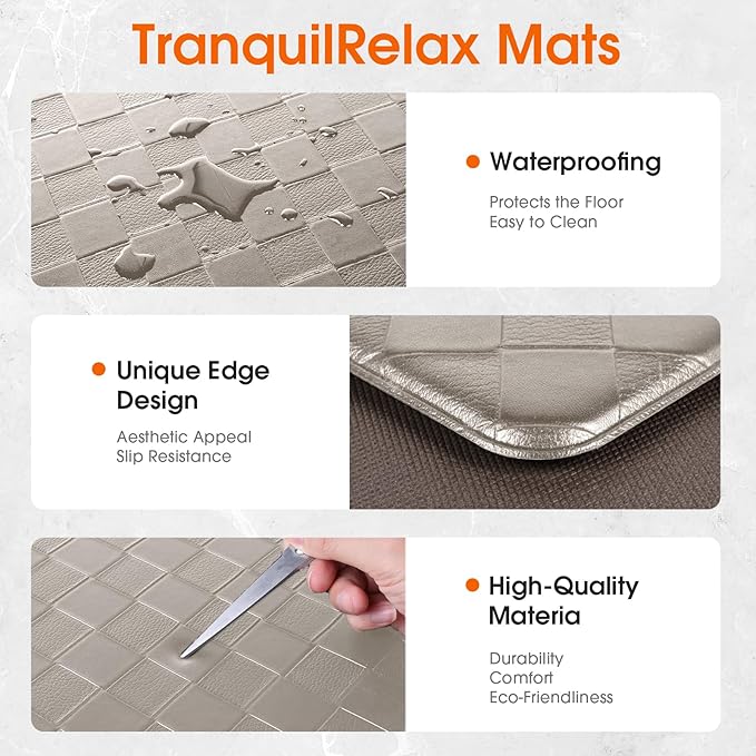 Kitchen Mats, 2PCS Kitchen Rugs, Cushioned Anti Fatigue Kitchen Mats for Floor, Non-Slip Standing Sink Mat, Waterproof Kitchen Rug Set for Kitchen Floor Office,17.3"×30"+17.3"×47" Brown