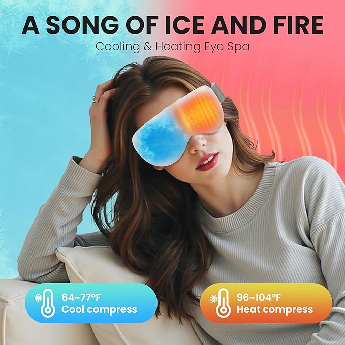 AXV Eye Massager with Heat and Cooling, Massaging Eye Mask Massager, Eye Massage for Migraines, Dry Eyes, Strain Relief, Birthday Gifts for Women Men Mom Dad
