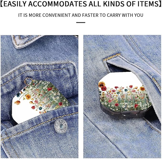 This Portable Watercolor Wildflower Pattern 4-Compartment Pillbox Can Be Placed in A Pocket Or Wallet to Store Vitamins, Medicines Fish Oil Health Supplements Other Medications.