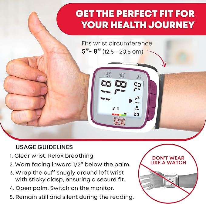 Ever Ready First Aid Fully Automatic Blood Pressure Wrist Cuff Watch Wearable Monitor for Home Use - Purple - Batteries Included