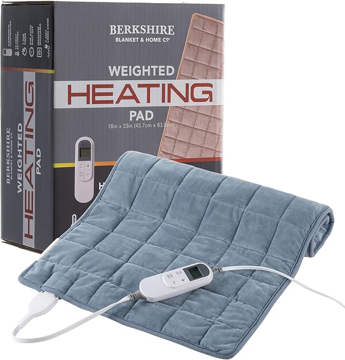 Berkshire Blanket Weighted Heating Pad - 18"x33" Electric Heat Wrap with 10 Heat Settings & Auto Shut Off - Soothing Heat Wrap for Back, Neck, Shoulders, Legs, Abdomen - Machine Washable & Portable