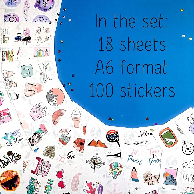 BulbaCraft 100Pcs Cute Travel Stickers for Women, Travel Stickers for Water Bottles, Notebook, Laptop, Luggage Decals for Suitcases, Travel Journal Decals, Gifts for Women & Men