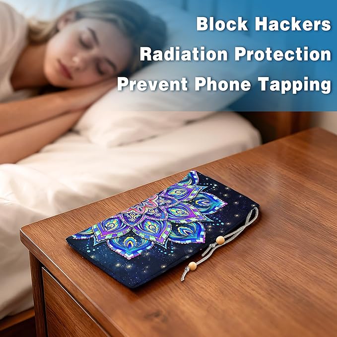 EMF Shield Sleeve for Cell Phone Reduce Signal Anti-EMP Pouch Against Radiation, EMF, 5G, RFID Blocking 4x8 Inch Mandala Phone Sleeve Bags