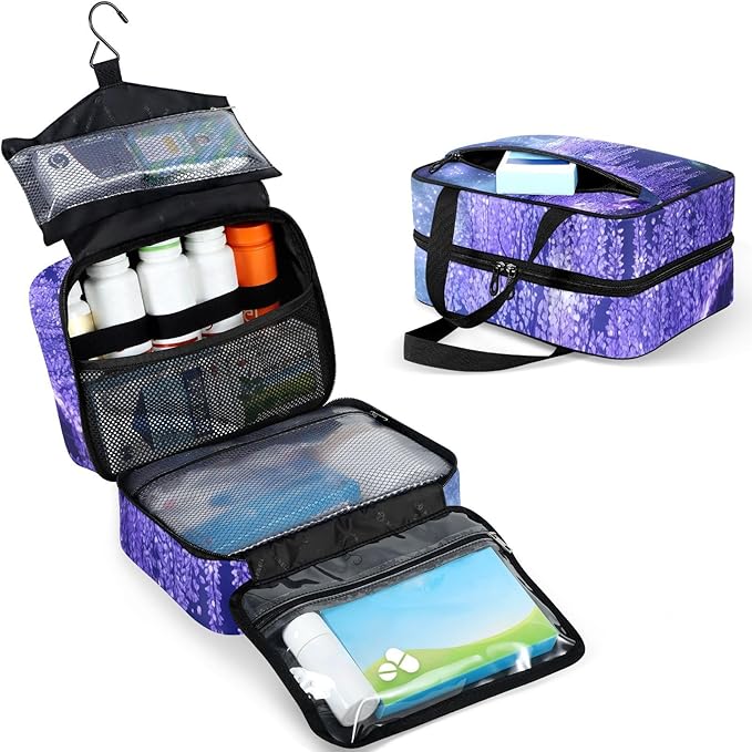 Fustylead Enchanted Forest Purple Flowers Landscape Travel Medicine Organizer Bag Home Storage First Aid Kit Large Pill Case with Zipper for Pill Bottle, Vitamins, and Medical Supplies